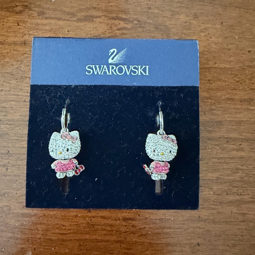 Swarovski Hello Kitty Pink and Silver Earrings